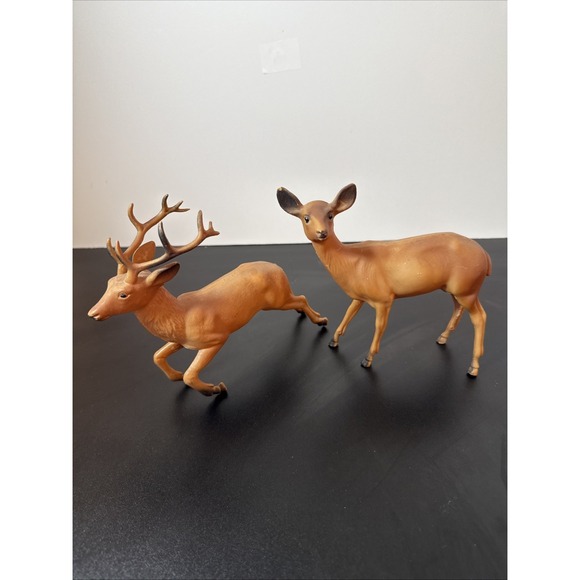 The Unbranded Brand Other - Vtg Lot of 2 Christmas REiNDEER Hard Plastic Deer Buck Village Decor Hong Kong